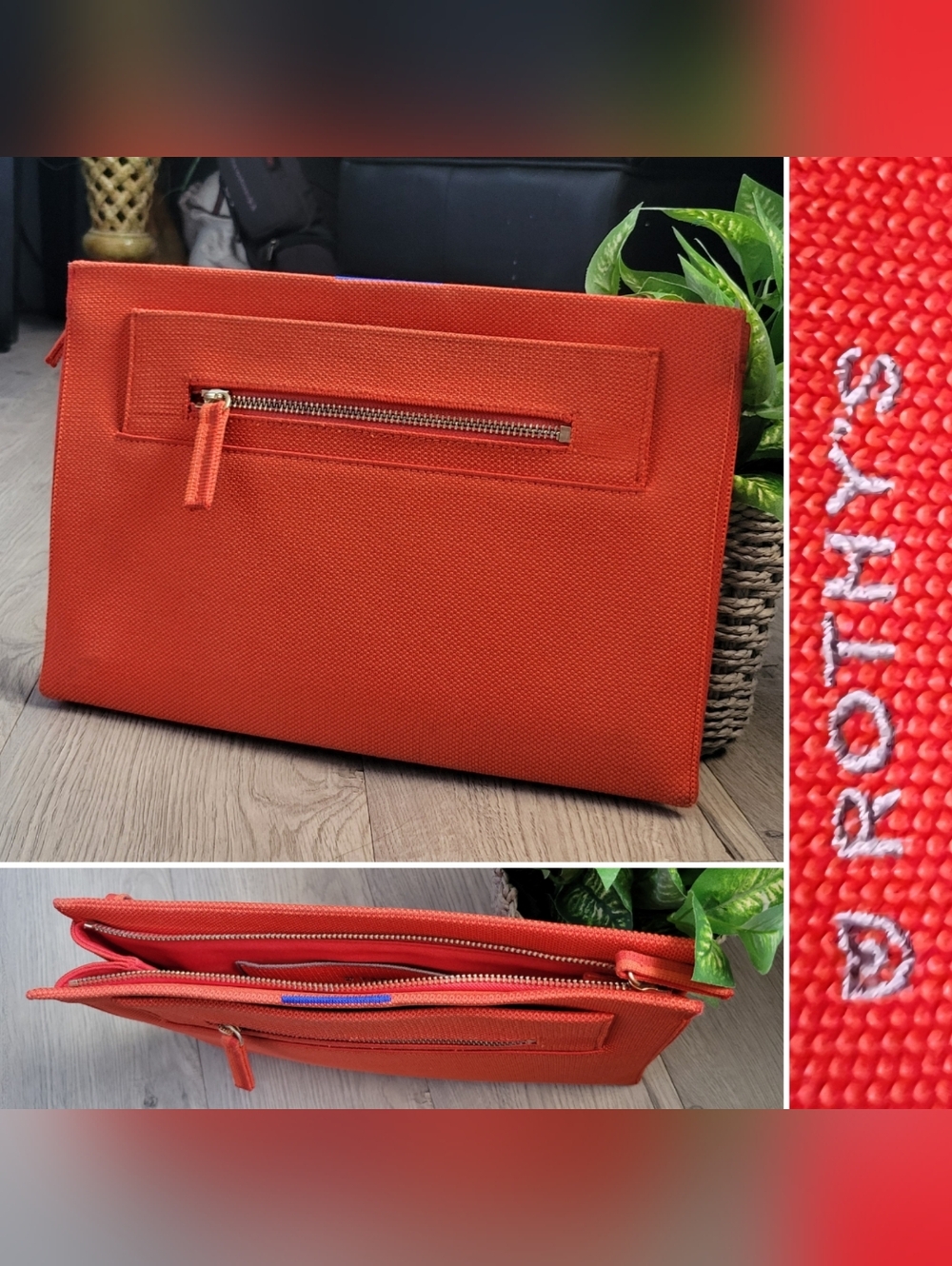Rothy's Dual Zip Crossbody Clutch Bag in Bright Poppy (no strap), 11.5" x 8"